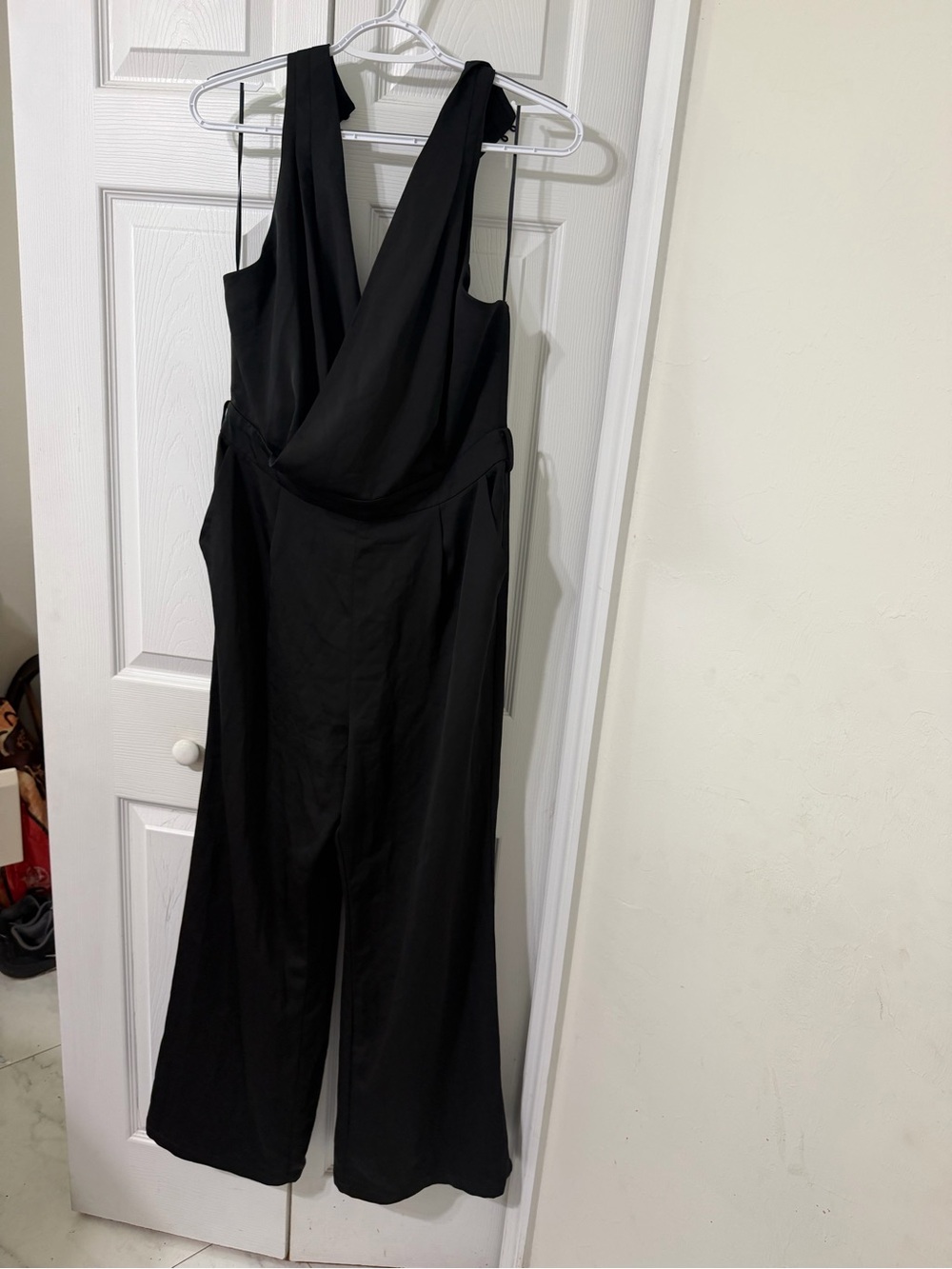J.O.A. Black Sleeveless Draped V-Neck Jumpsuit